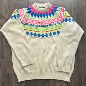 Men's Cream and Multicolor Crewneck Sweater